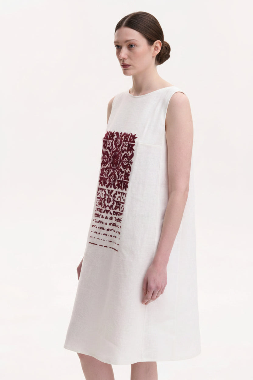 Sleeveless linen hand embroidered dress Falling Star Motif