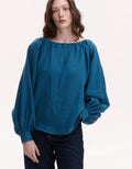 Blue linen peasant blouse bohemian Ukrainian handmade