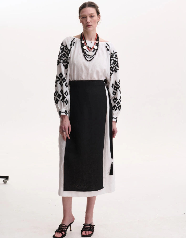 Hand-Embroidered Ukrainian Vyshyvanka Blouse in Black