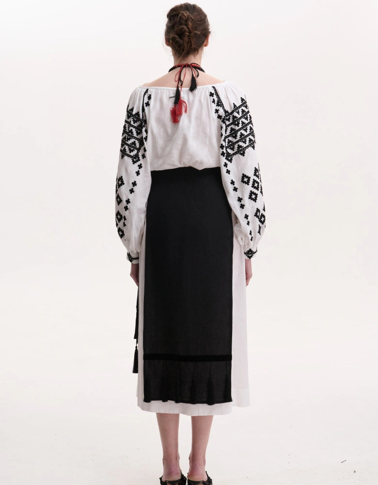 Hand-Embroidered Ukrainian Vyshyvanka Blouse in Black