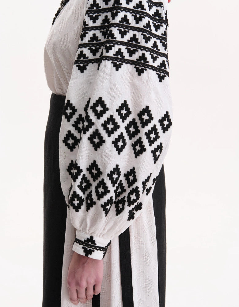 Hand-Embroidered Ukrainian Vyshyvanka Blouse in Black