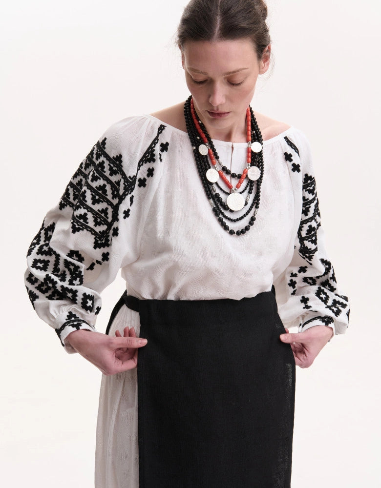 Hand-Embroidered Ukrainian Vyshyvanka Blouse in Black