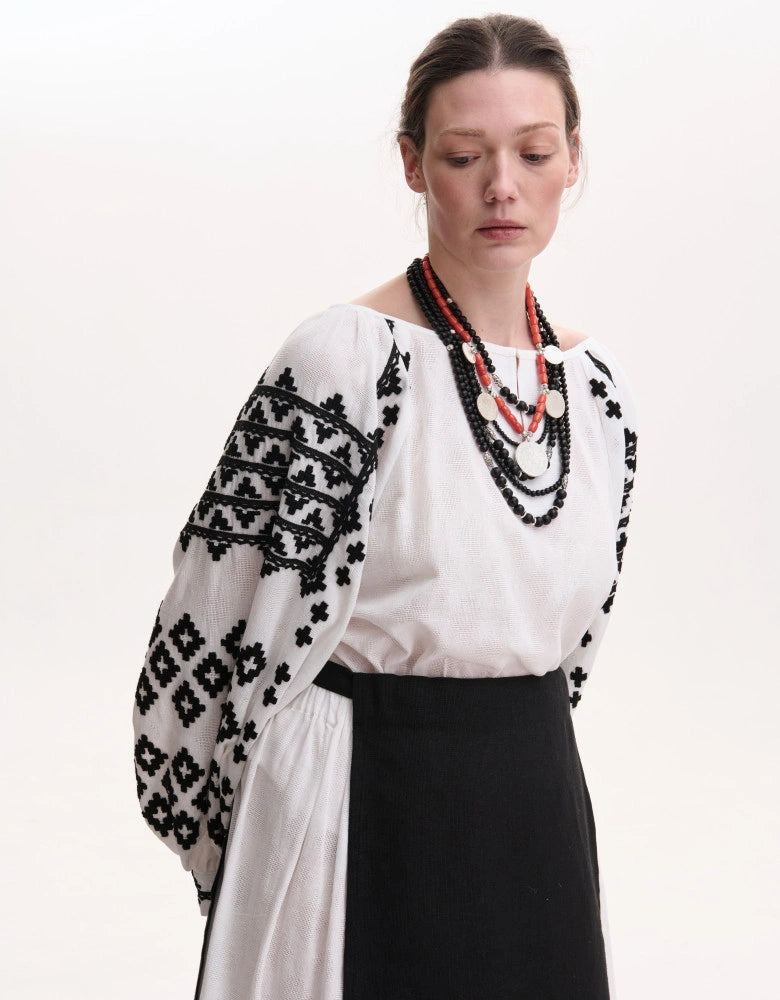 Hand-Embroidered Ukrainian Vyshyvanka Blouse in Black