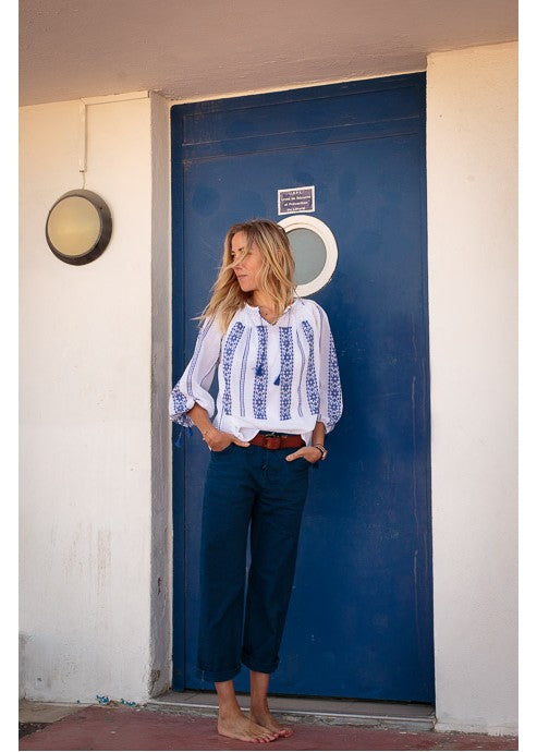 Woven Romanian Blouse in Blue