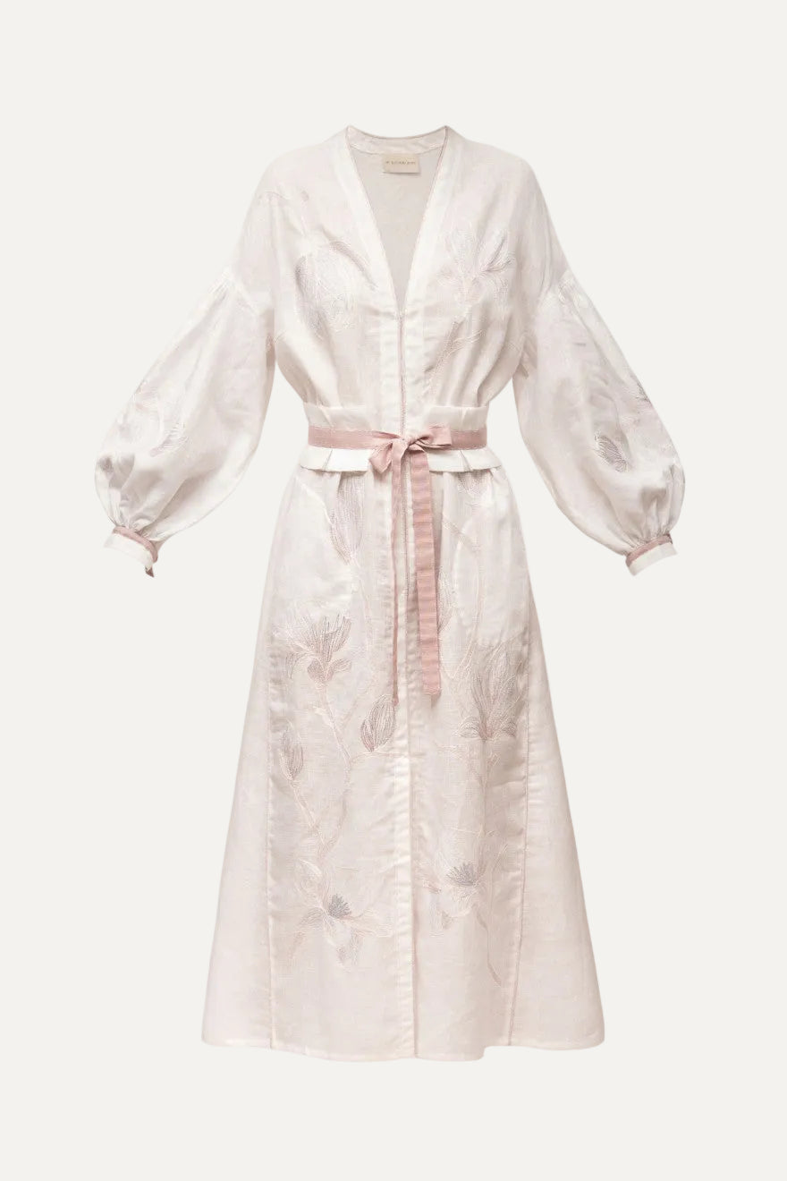 White dress with a belt on a white background