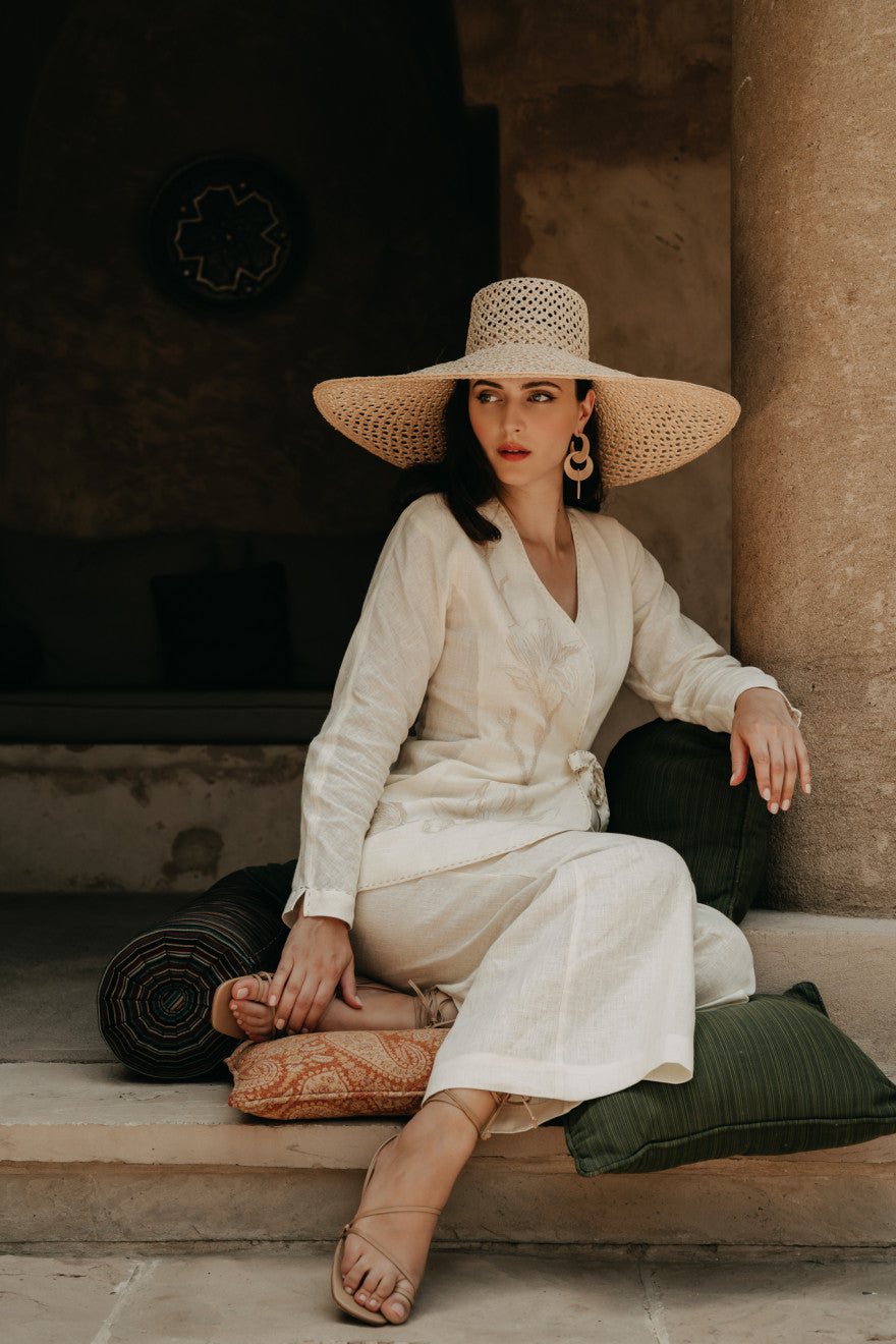 Ivory linen suit hand embroidered Magnolia My Sleeping Gypsy