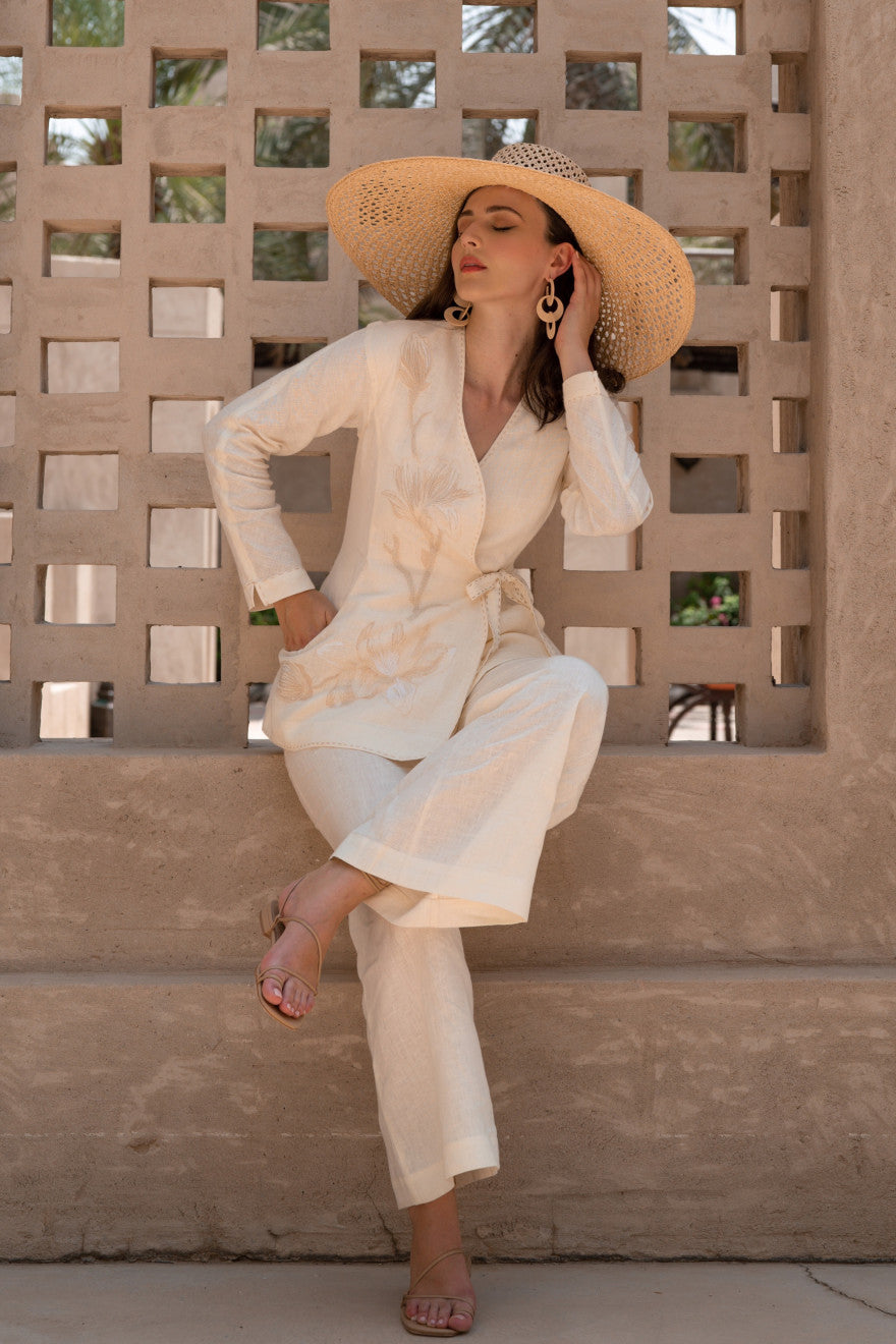 Ivory linen suit hand embroidered Magnolia My Sleeping Gypsy