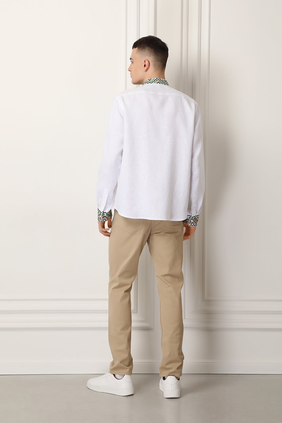 Men Embroidered White Linen Shirt Bogdan