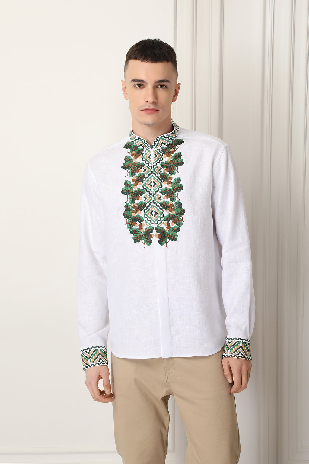 Men Embroidered White Linen Shirt Bogdan