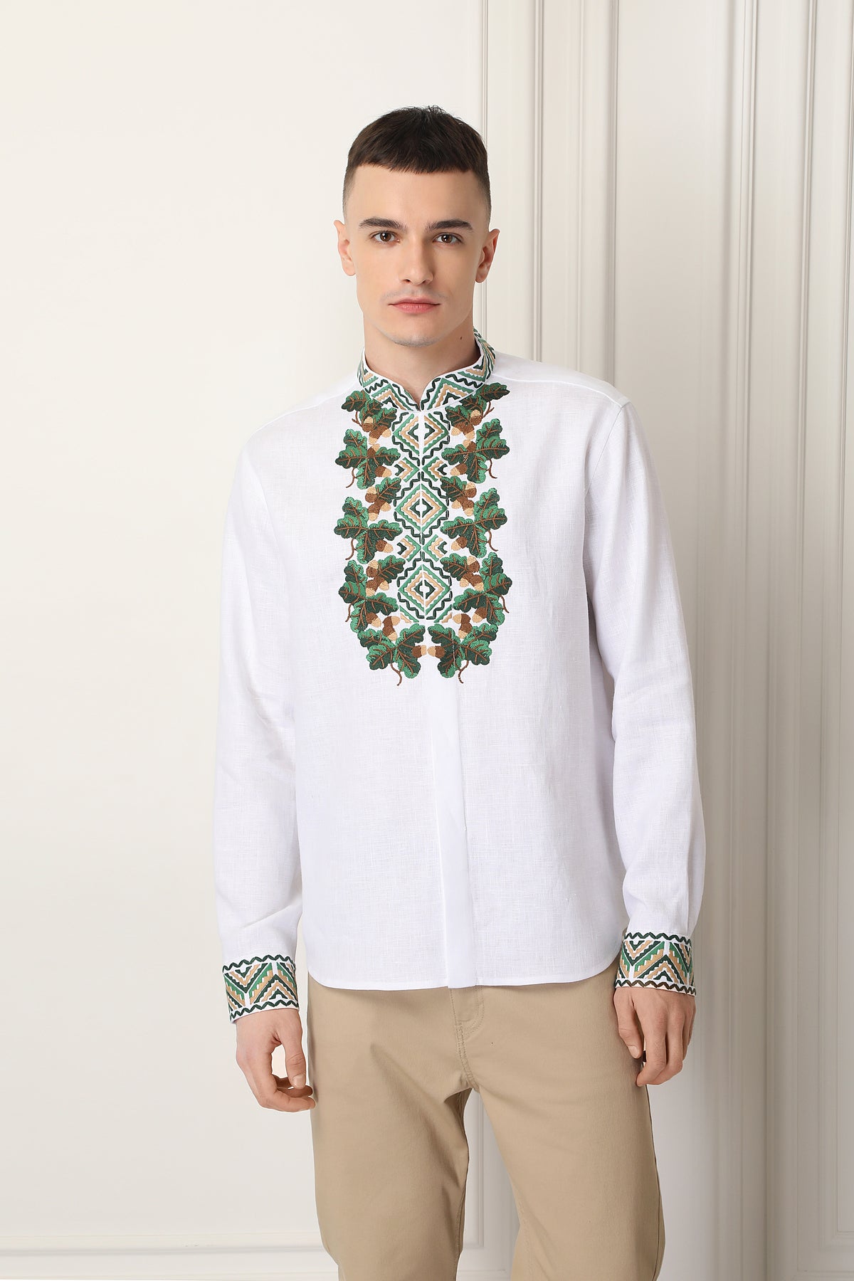 Men Embroidered White Linen Shirt Bogdan