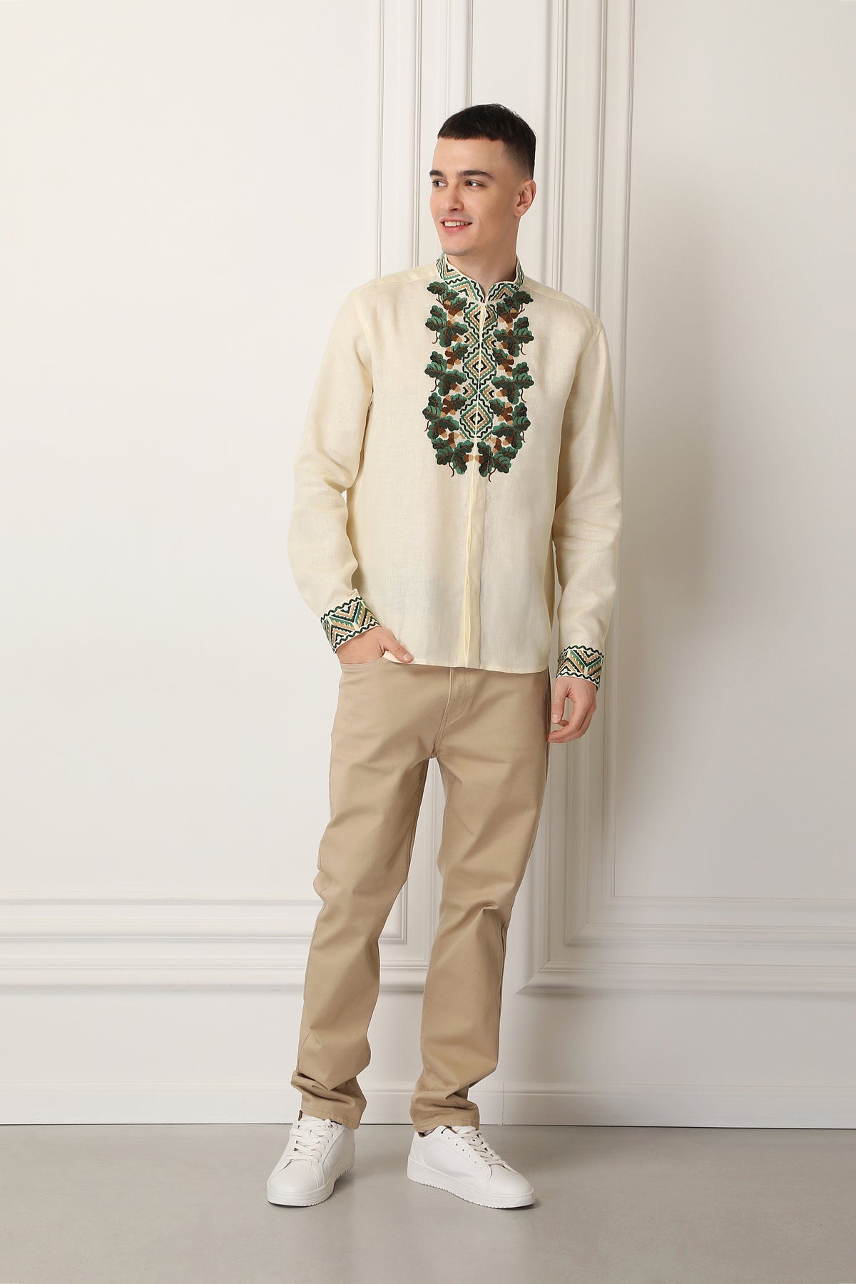 Men Linen Embroidered Beige Shirt Bogdan