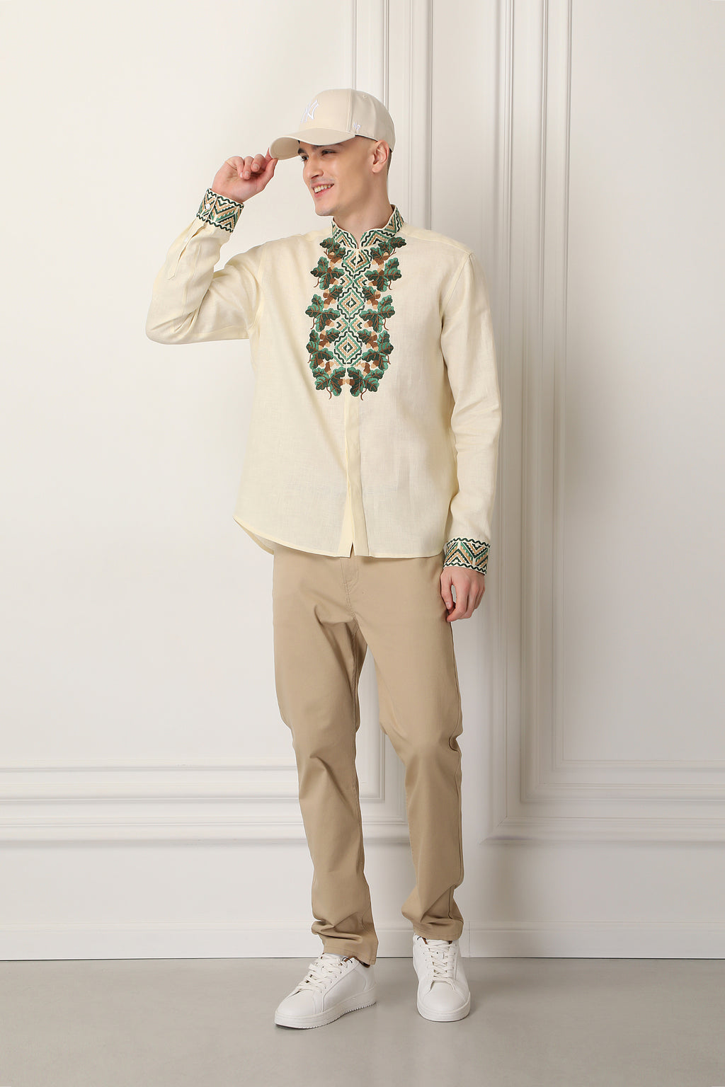 Men Linen Embroidered Beige Shirt Bogdan