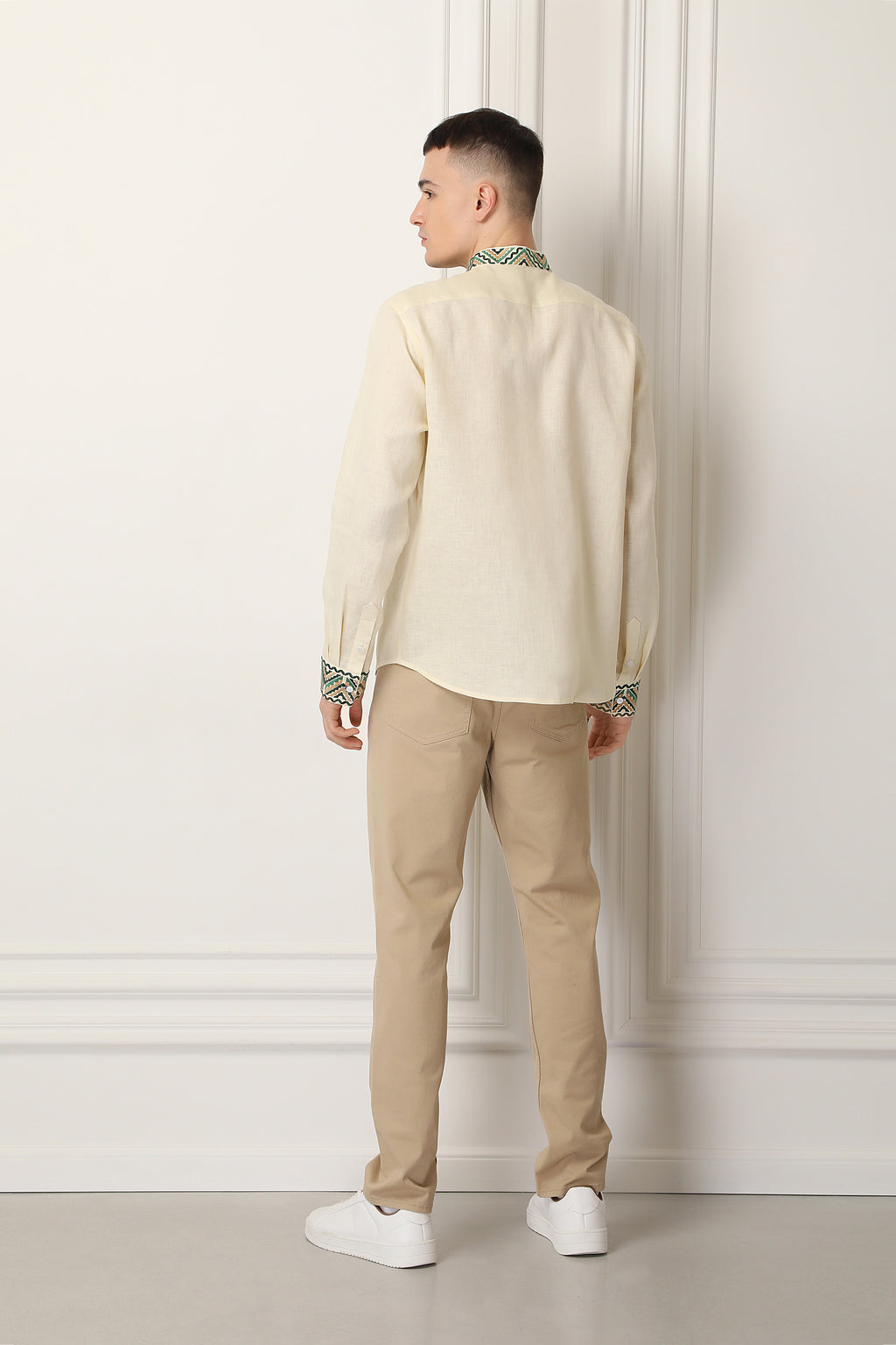 Men Linen Embroidered Beige Shirt Bogdan