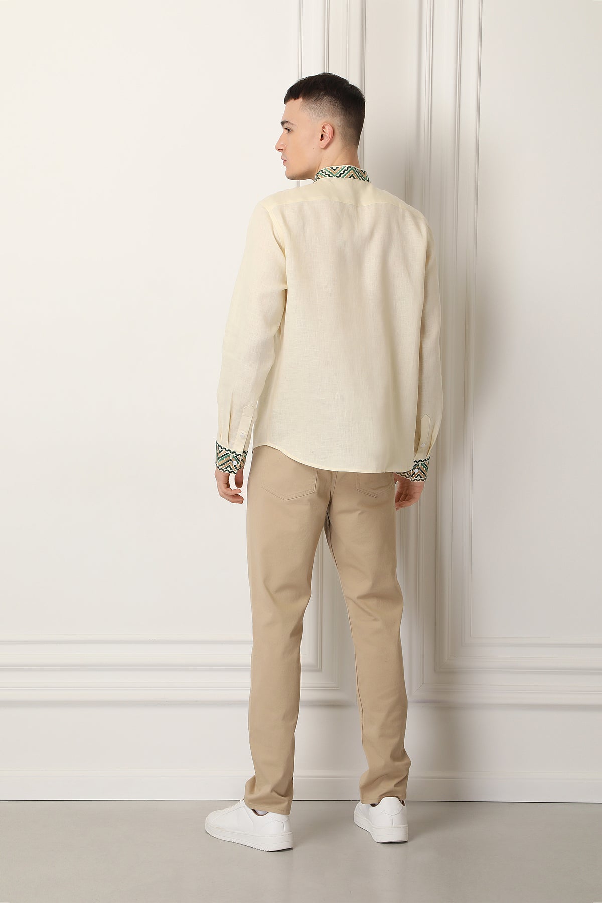 Men Linen Embroidered Beige Shirt Bogdan