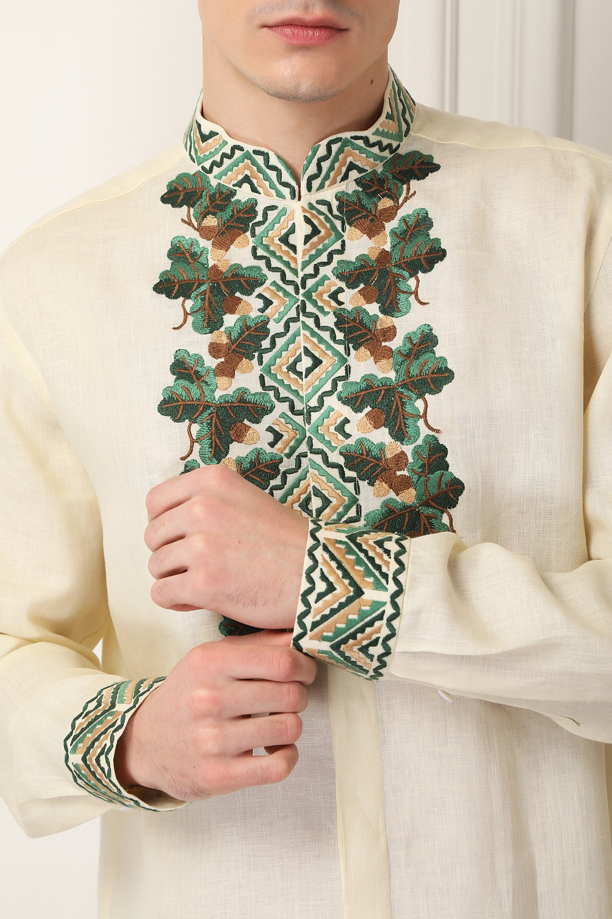 Men Linen Embroidered Beige Shirt Bogdan