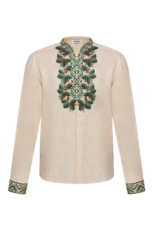 Men Linen Embroidered Beige Shirt Bogdan