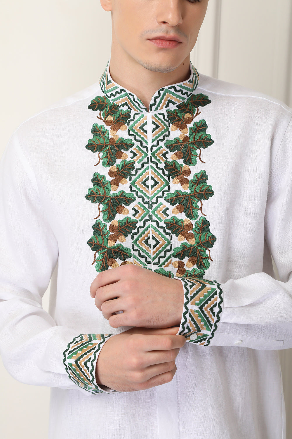 Men Embroidered White Linen Shirt Bogdan