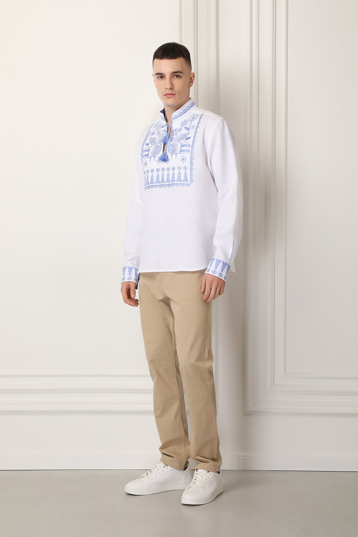 Men Linen Blue Embroidered shirt Motif Zozulya