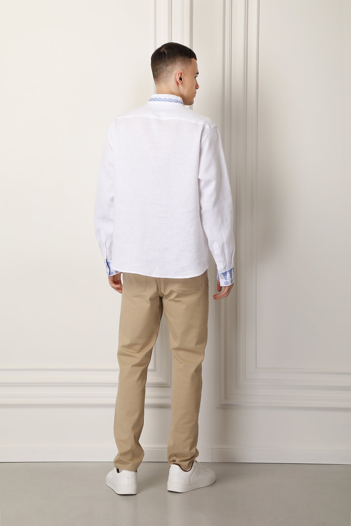 Men Linen Blue Embroidered shirt Motif Zozulya