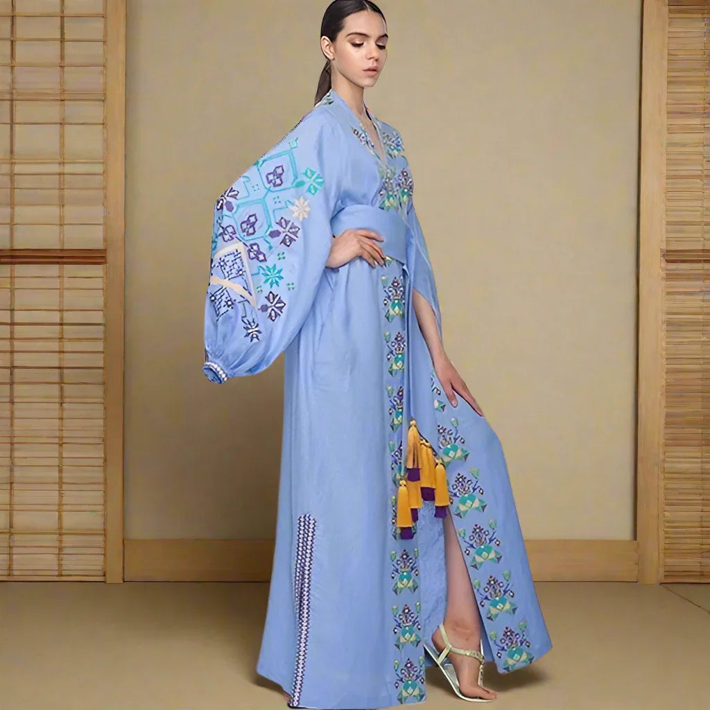 Rochie kimono Oasis brodata cu chihlimbar