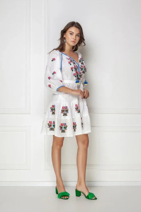 Rochie Cu Broderie Stilizata Omelia Chic Alba