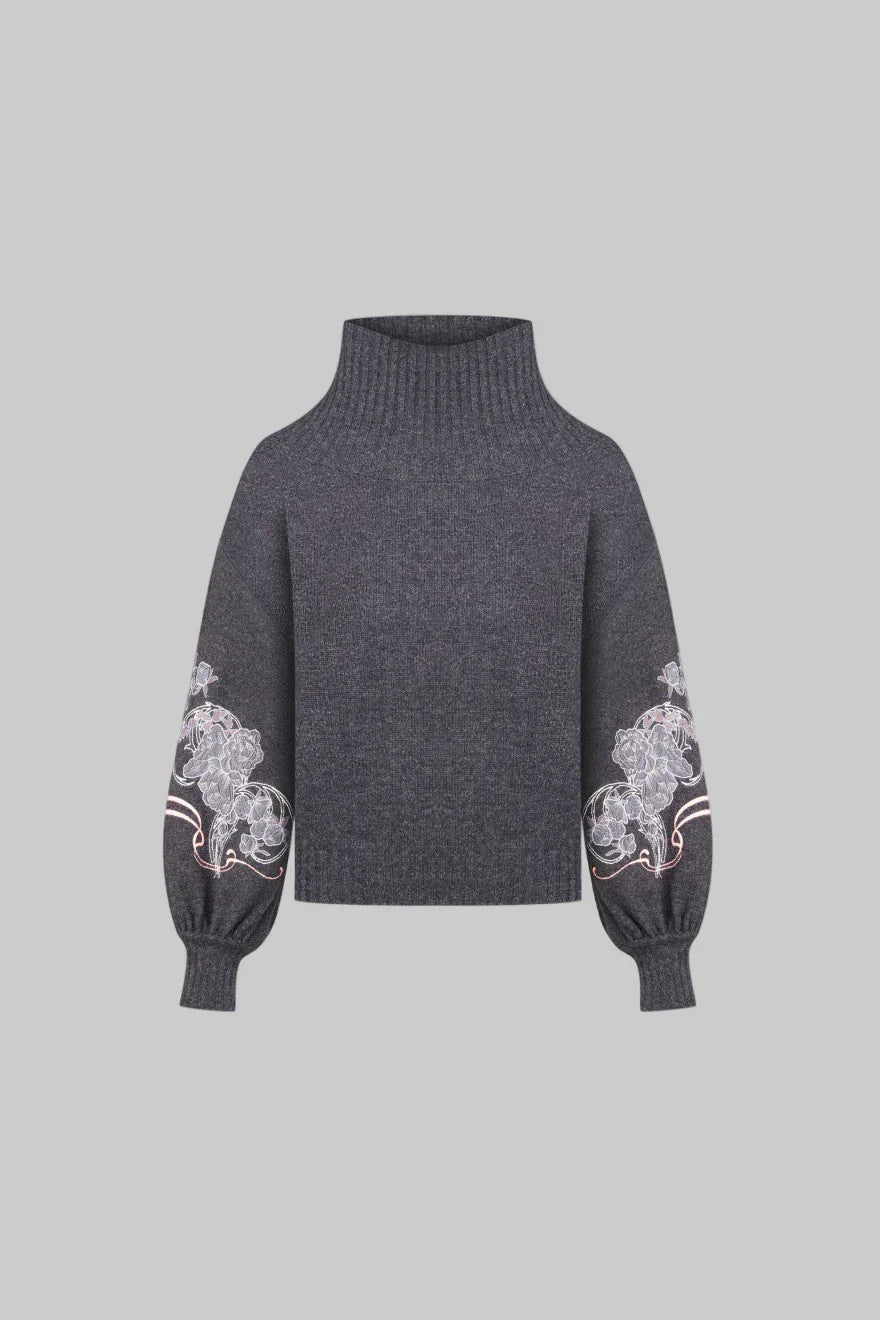 Peonies jumper with turtle neck in Graphite