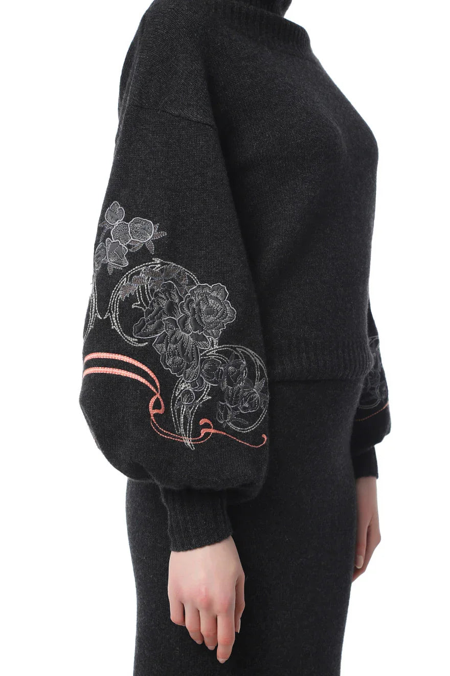 Peonies jumper with turtle neck in Graphite