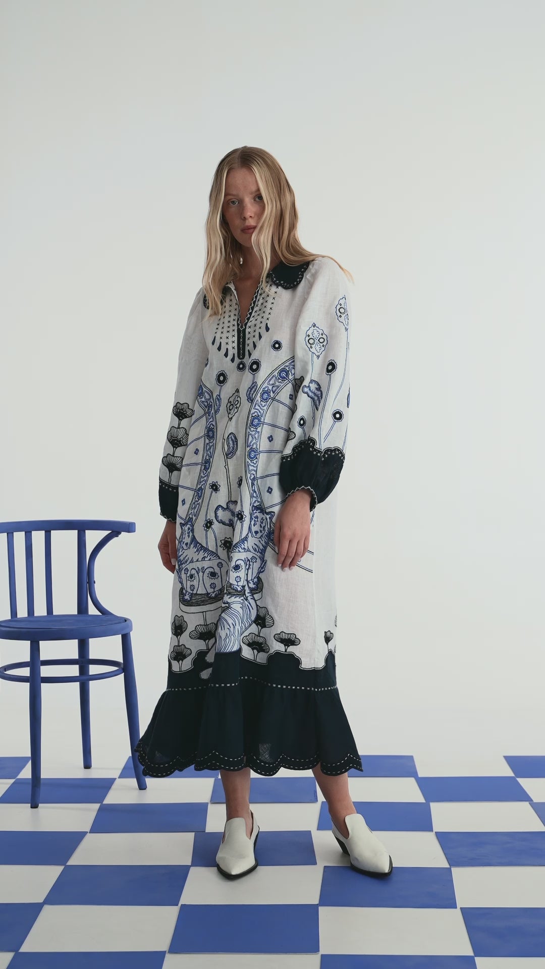 Tiger Burning Bright Linen Midi Dress