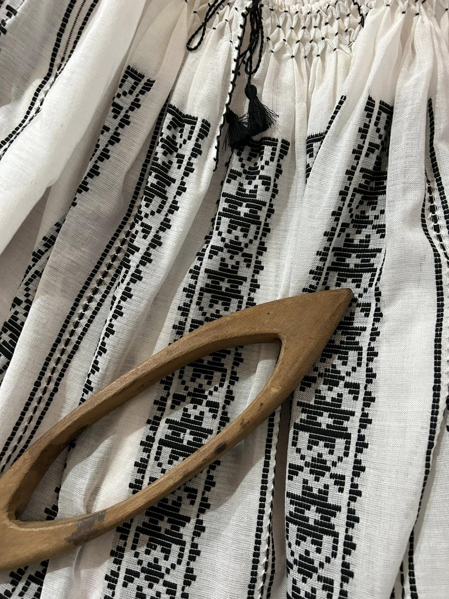 Romanian Blouse Ie Woven At the Loom with black embroidery