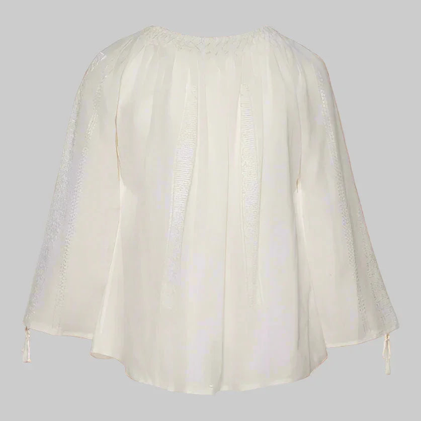 Woven Romanian Blouse in White