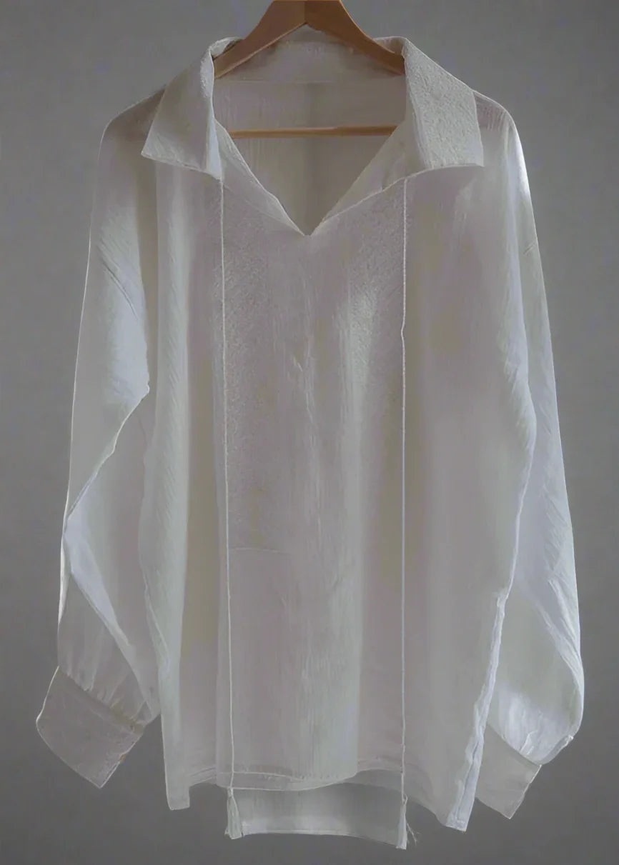 Traditional embroidered men shirt, white, hand-embroidered