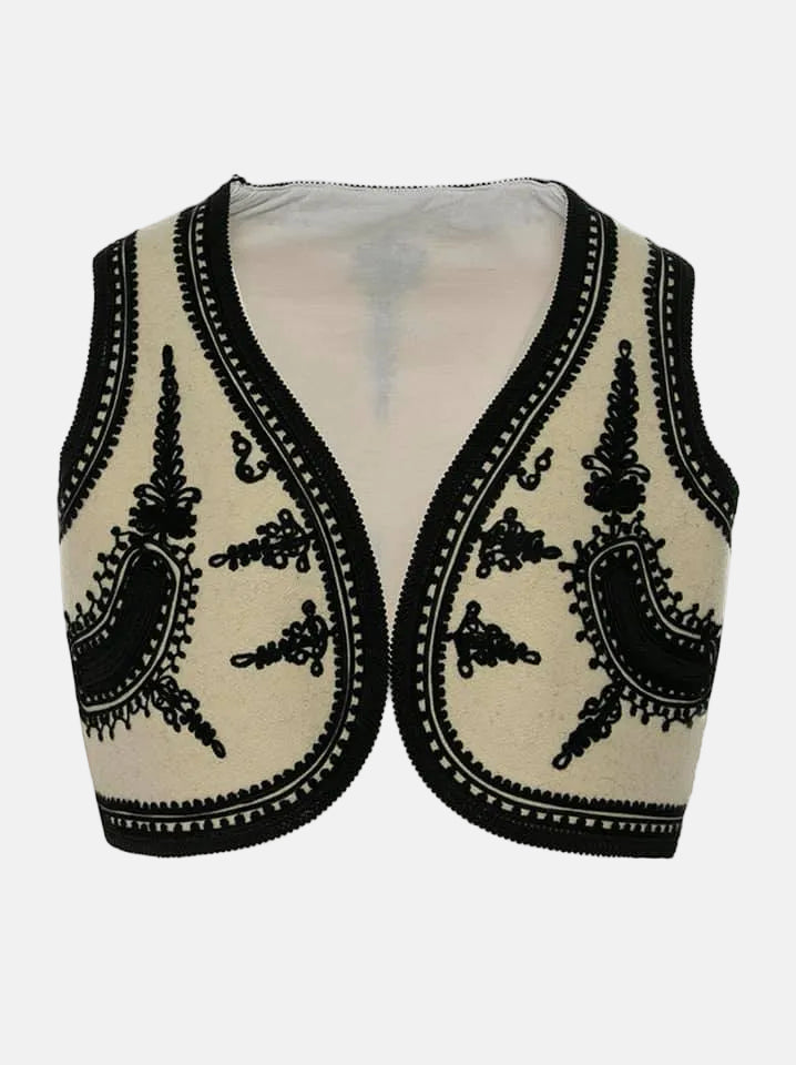 Embroidered vest black embroidery on a white background
