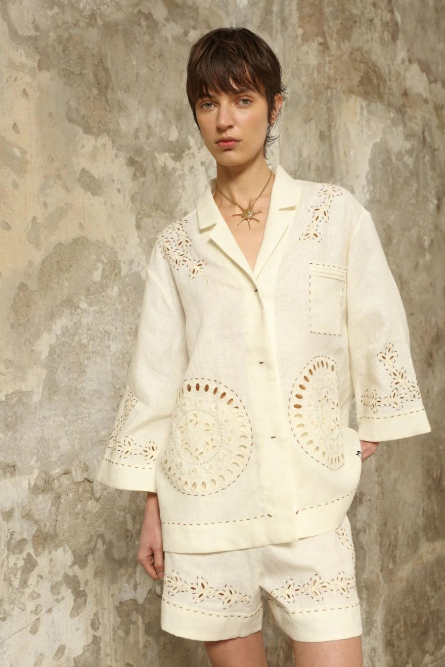 Sarah Bernhardt Ivory Two-Piece Linen Suit - Loose Blazer & Shorts