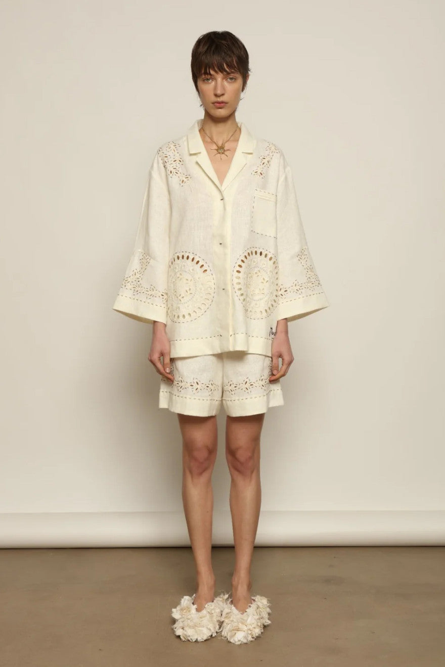 Sarah Bernhardt Ivory Two-Piece Linen Suit - Loose Blazer & Shorts