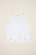 Ancient traditional Slavic Cutout Embroidered Linen V-neck White Tank Top Ruzha