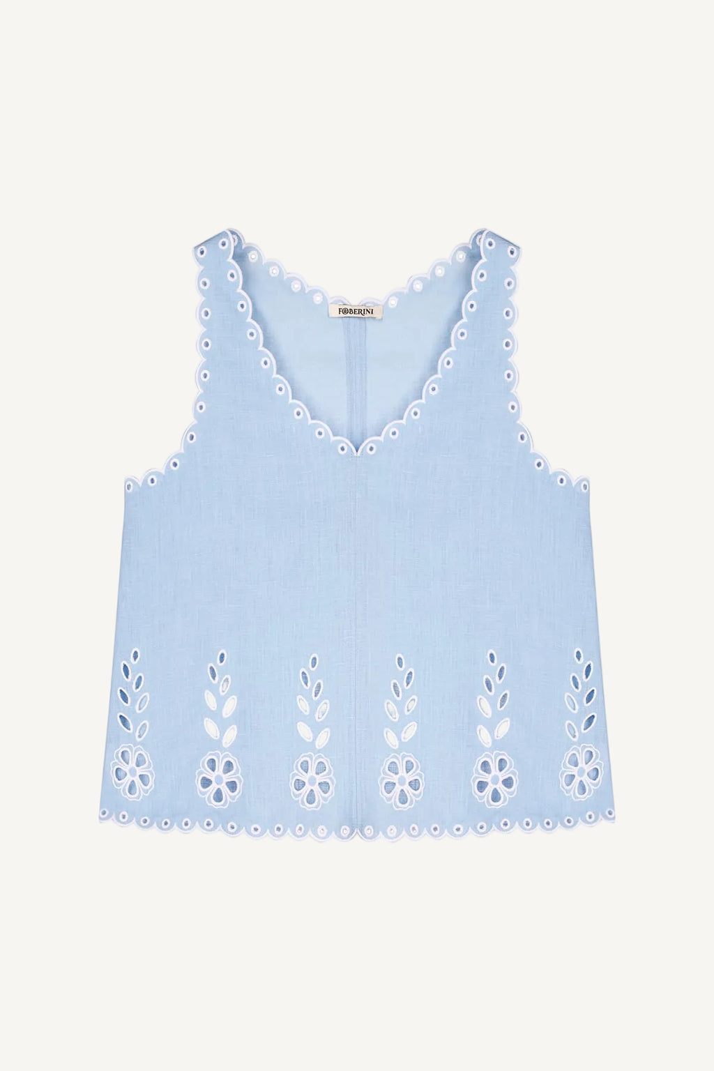 Ancient traditional Slavic Cutout Embroidered Linen V-neck White Tank Top Ruzha