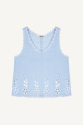 Ancient traditional Slavic Cutout Embroidered Linen V-neck White Tank Top Ruzha