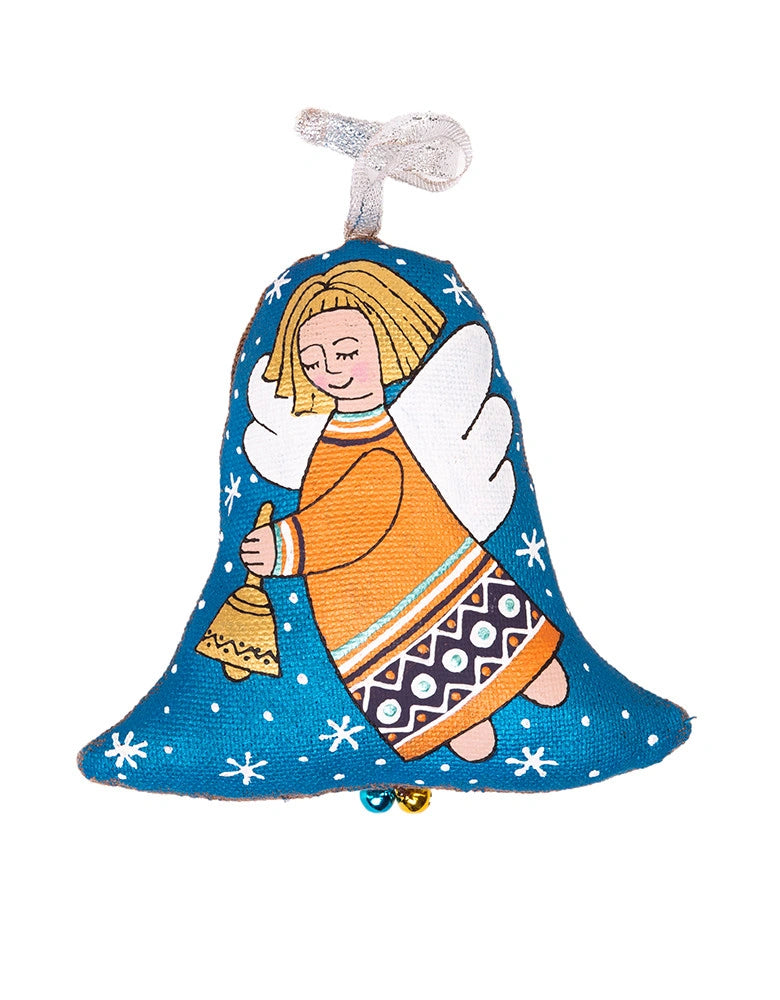Handcrafted scented textile angel bell Christmas ornament, hand-painted folk motif